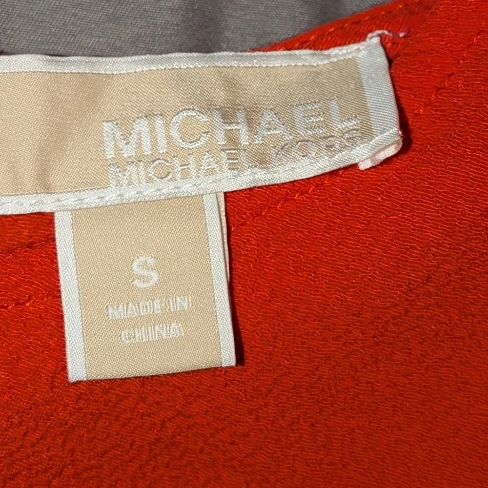 Michael Kors Red Orange Short Sleeve Peplum Blouse Crew Neck Crepe Top Small‎